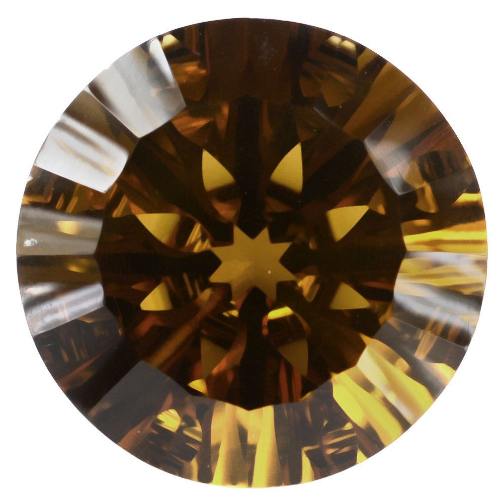 WHISKY QUARTZ CONCAVE SPLENDOR CUT ROUND (DES#74) 16MM 12.68 Cts.
