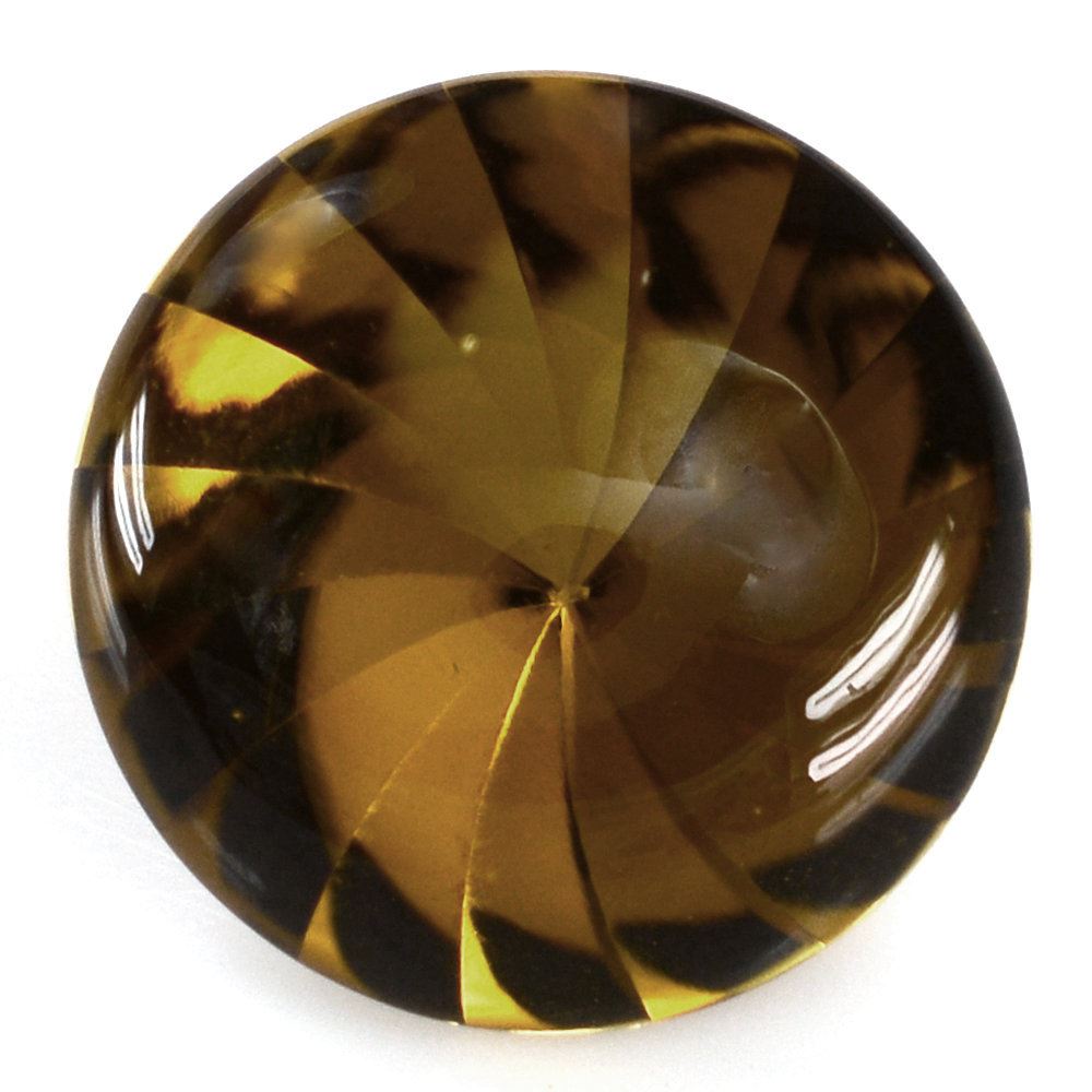 WHISKY QUARTZ BUFFTOP ROUND WITH TWISTED CONCAVE (DES#31) 15MM 10.85 Cts.