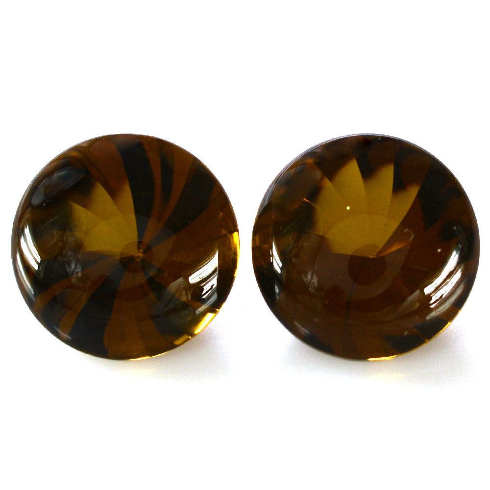 WHISKY QUARTZ BUFFTOP ROUND WITH TWISTED CONCAVE (DES#31) 15MM 11.26 Cts.