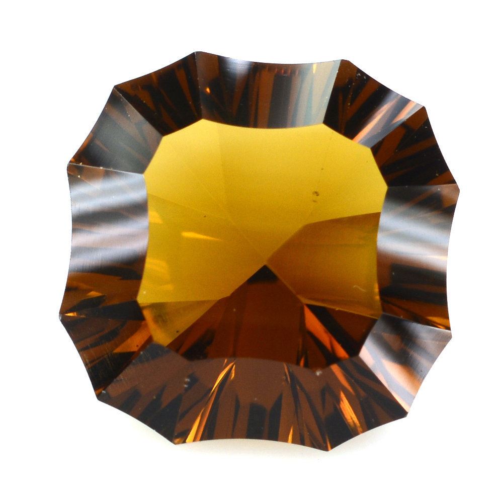 WHISKY QUARTZ CONCAVE CUT CUSHION NINETY CUT (DES#22) 15MM 12.13 Cts.