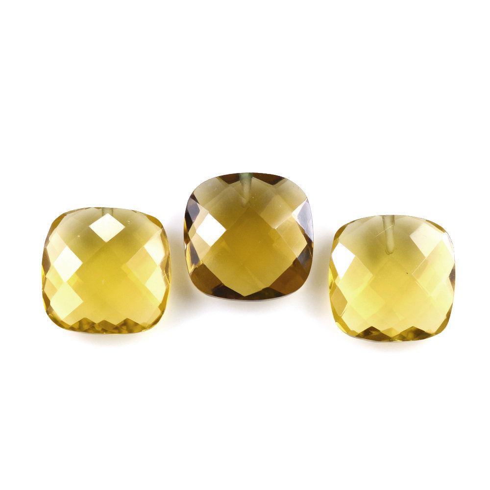 WHISKY QUARTZ CHECKER BRIOLETTE CUSHION (LIGHT) (HALF DRILL) 13X13MM 6.38 Cts.