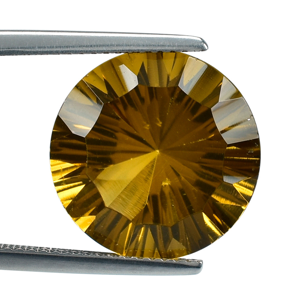 WHISKY QUARTZ CONCAVE SPLENDOR CUT ROUND (DES#74) 15MM 10.13 Cts.