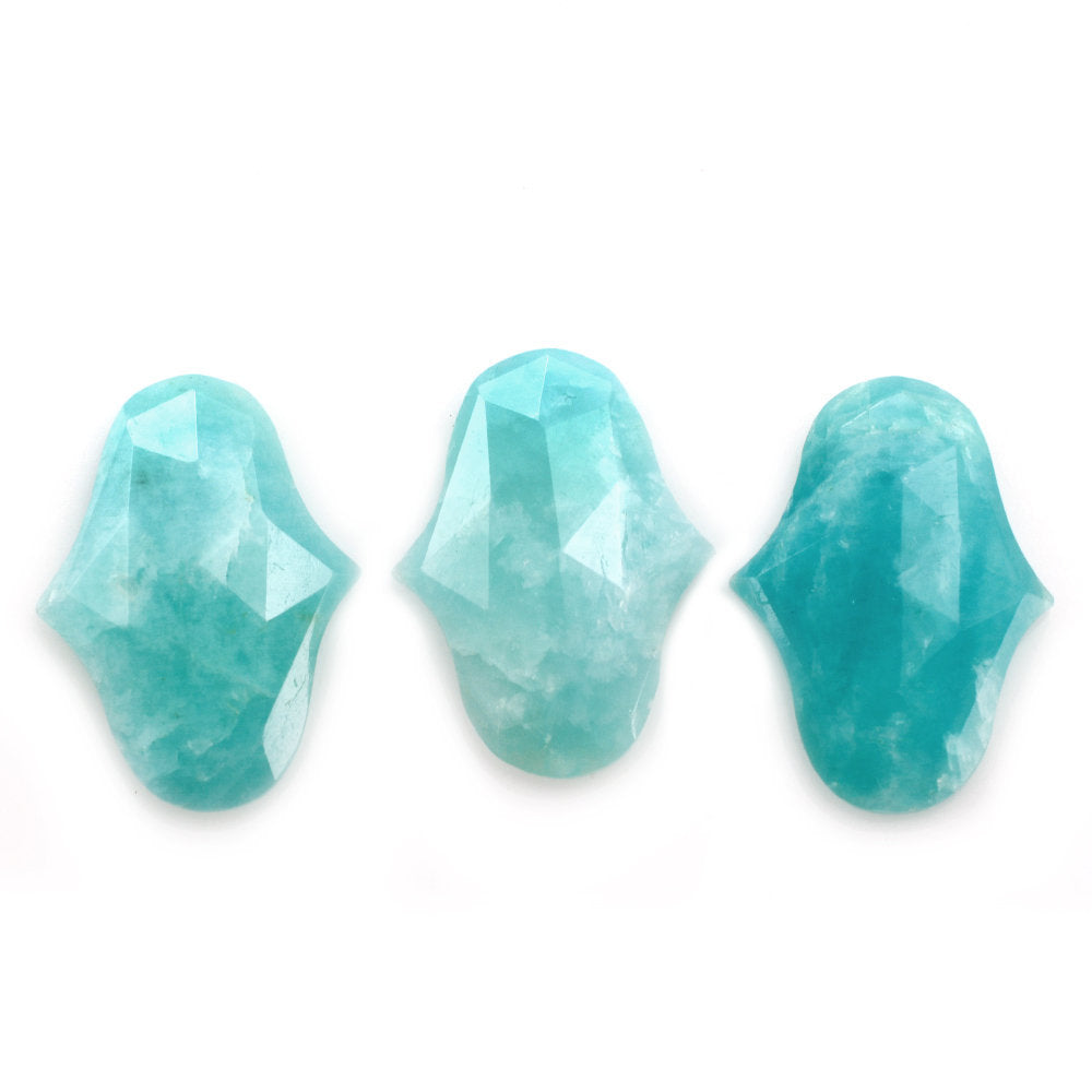 BLUE AMAZONITE ROSE CUT FANCY SHAPE CAB 22X16MM 7.78 Cts.