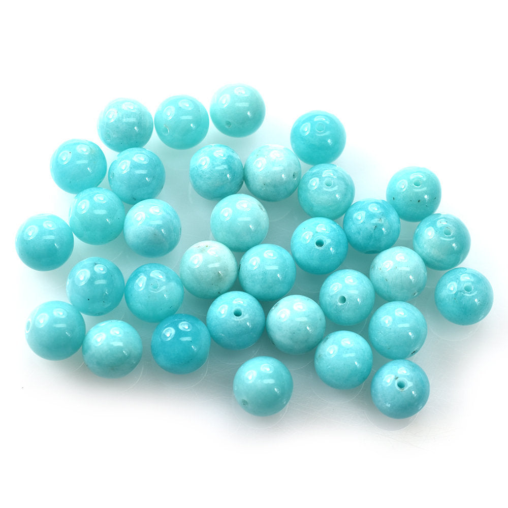 BLUE AMAZONITE PLAIN ROUND BALL 7.5-8MM (FULL DRILL-1MM) 3.25 Cts.