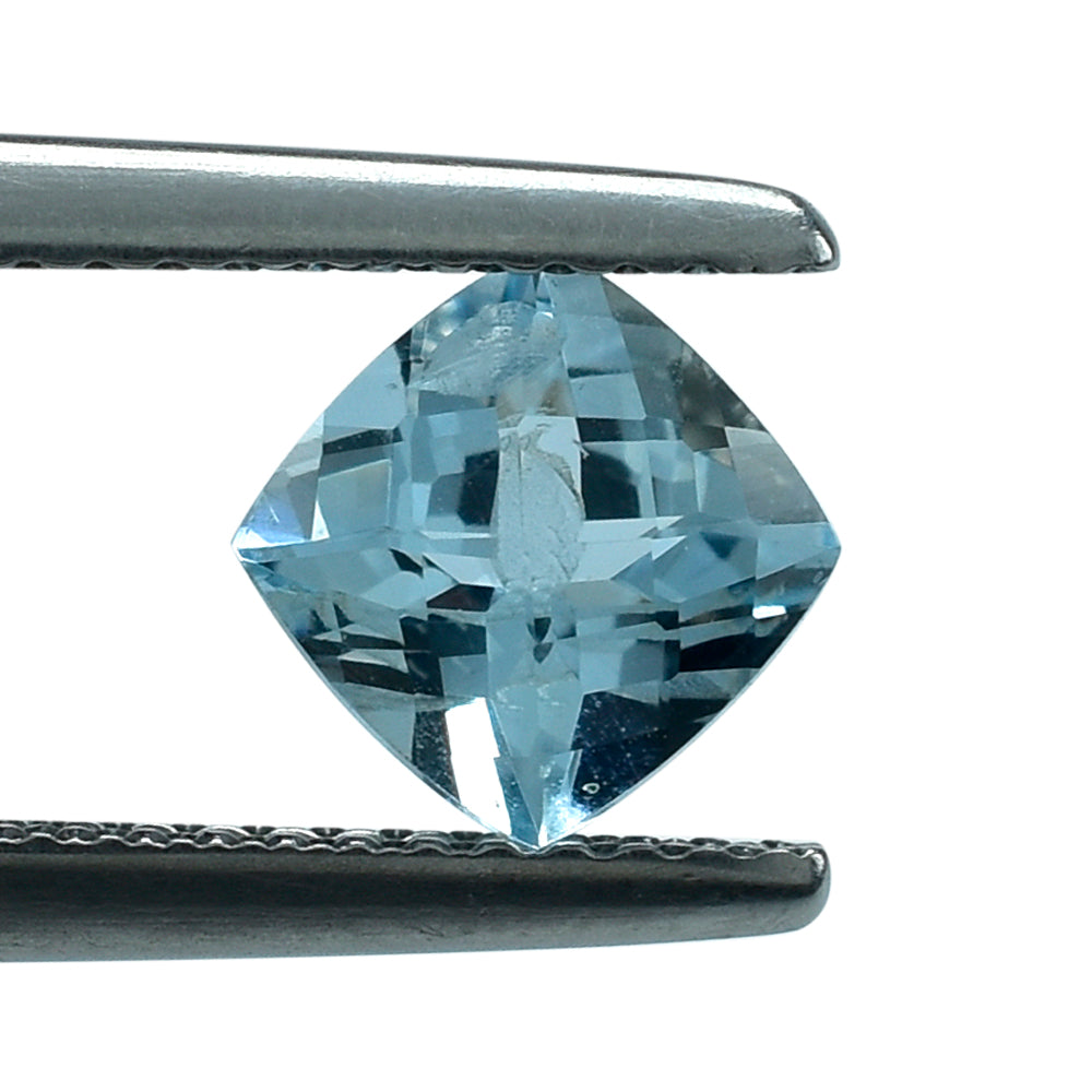 AQUAMARINE CHECKER ANTIC CUT CUSHION (A++) 6MM 0.95 Cts.