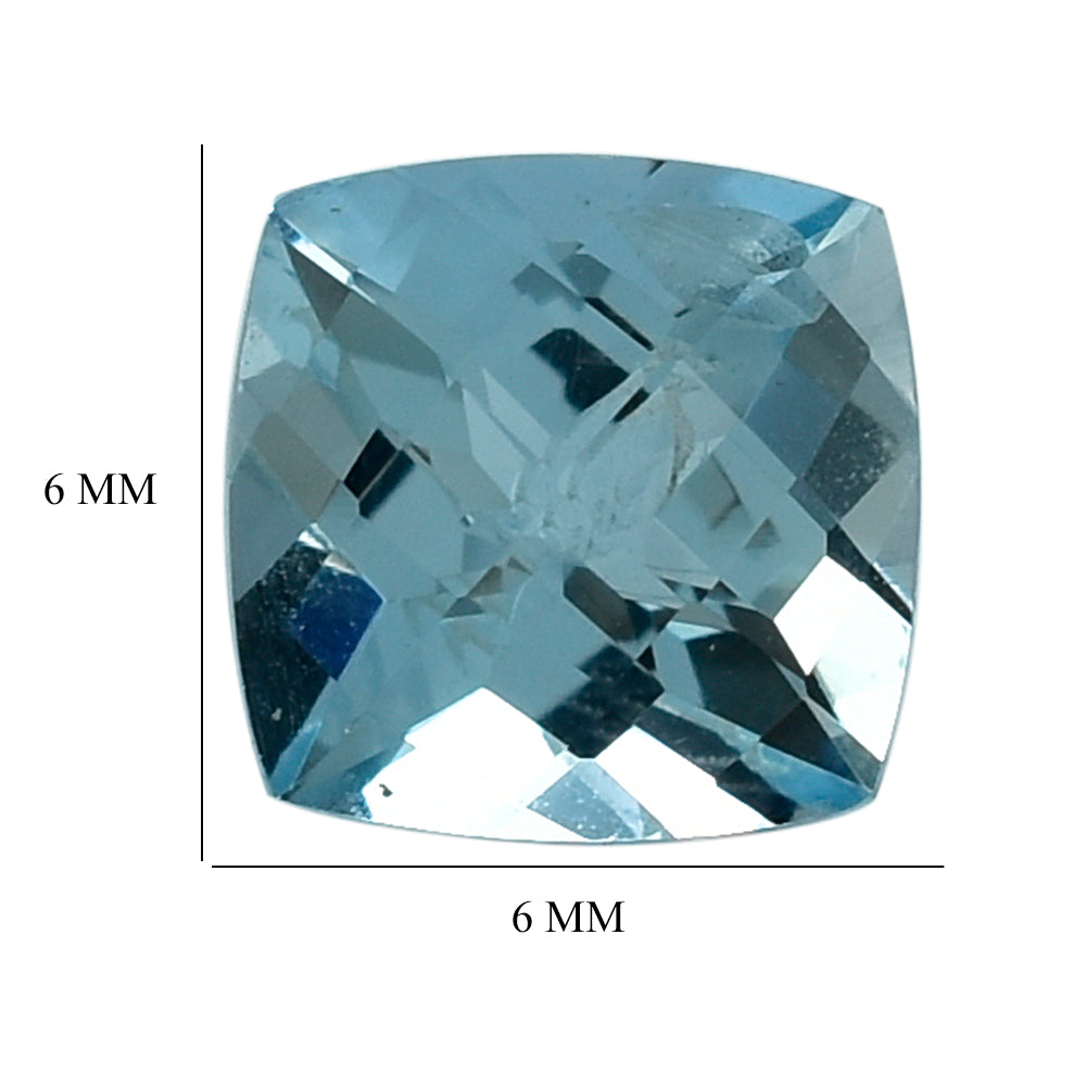 AQUAMARINE CHECKER ANTIC CUT CUSHION (A++) 6MM 0.95 Cts.