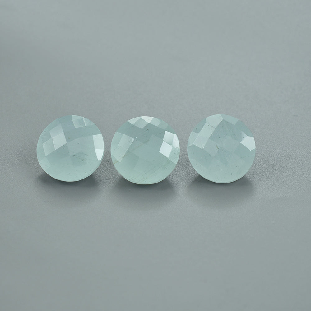 MILKY AQUAMARINE CHECKER CUT ROUND 10MM 3.21 Cts.