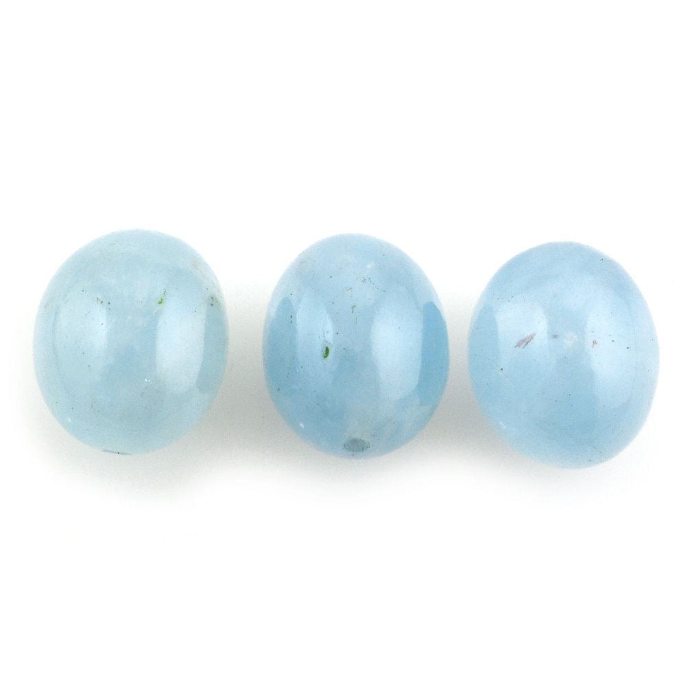 MILKY AQUAMARINE PLAIN OLIVE (HALF DRILL 0.80MM) (AA/HI) 10X8MM 4.93 Cts.