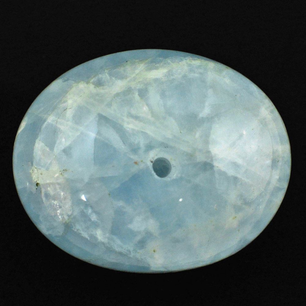 MILKY AQUAMARINE PLAIN OLIVE (HALF DRILL 1MM) (AA/HI) 15X12MM 12.35 Cts.