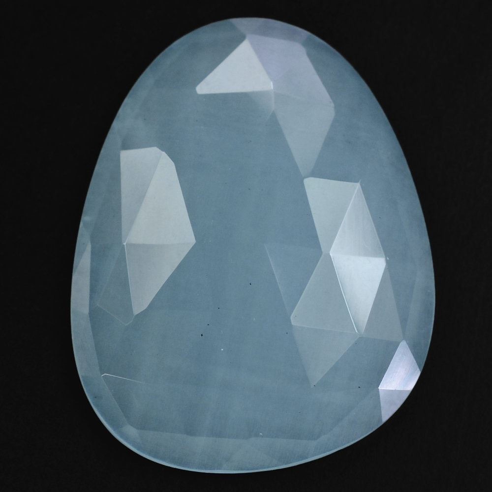 MILKY AQUAMARINE ROSE CUT IRREGULAR PEARISH CAB 22X17MM 23.10 Cts.