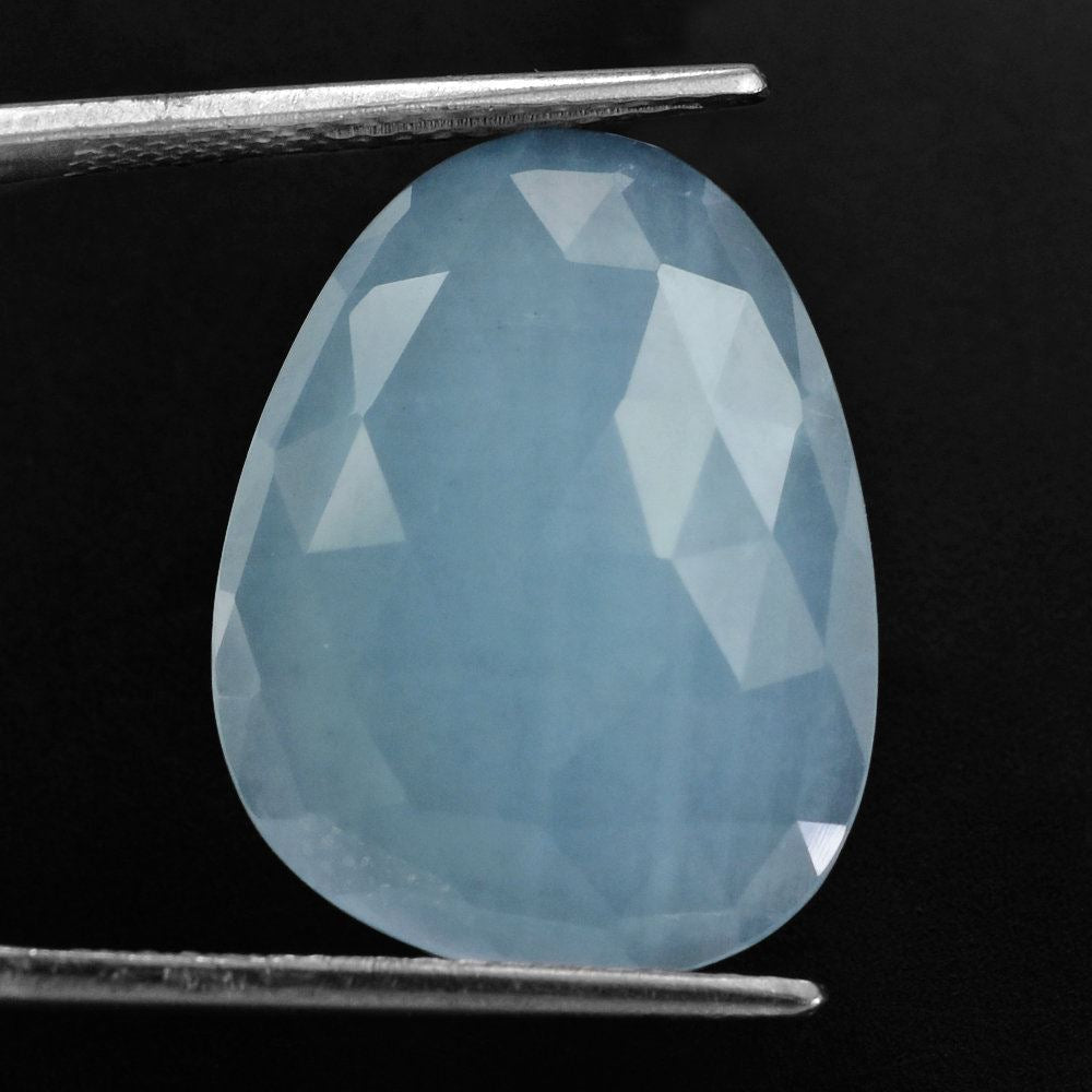 MILKY AQUAMARINE ROSE CUT IRREGULAR PEARISH CAB 22X17MM 23.10 Cts.