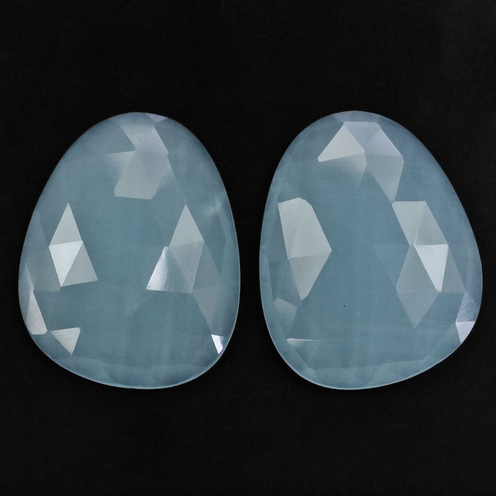MILKY AQUAMARINE ROSE CUT IRREGULAR PEARISH CAB 22X17MM 23.10 Cts.