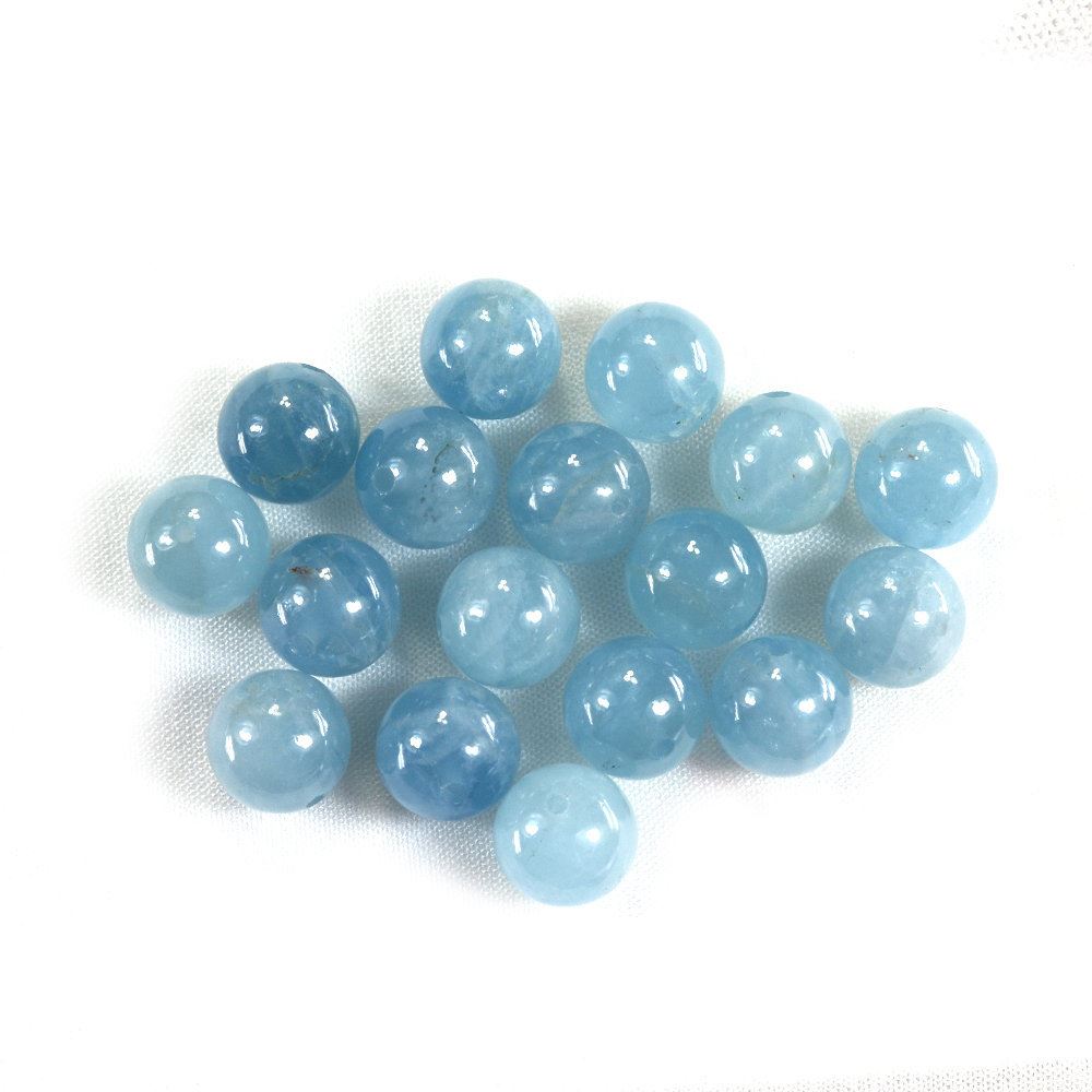 MILKY AQUAMARINE PLAIN ROUND BALLS (FULL DRILL 1.50MM) (AA) 10MM 7.37 Cts.