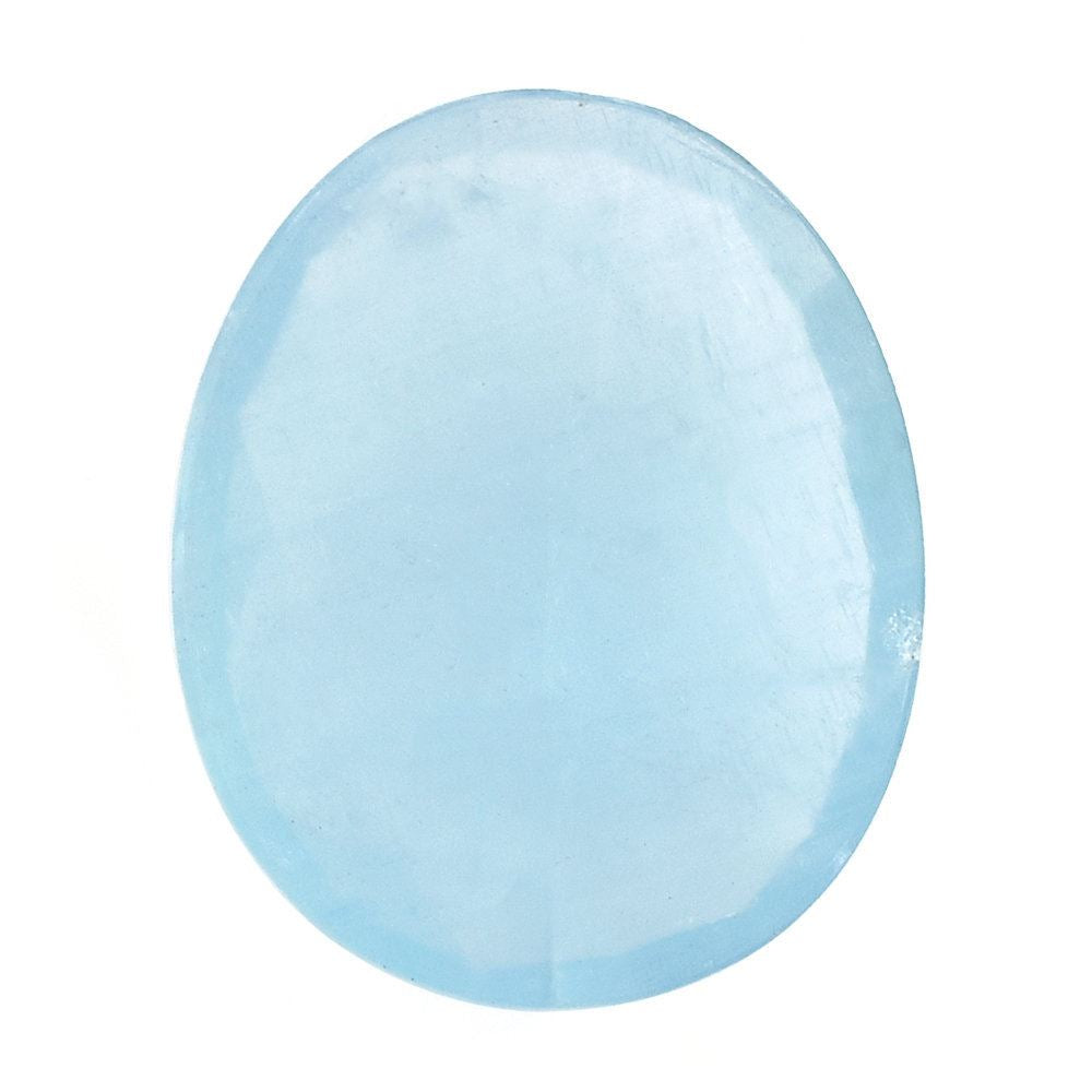 MILKY AQUAMARINE ROSE CUT IRREGULAR OVAL CAB (AA) 20X16MM 9.05 Cts.