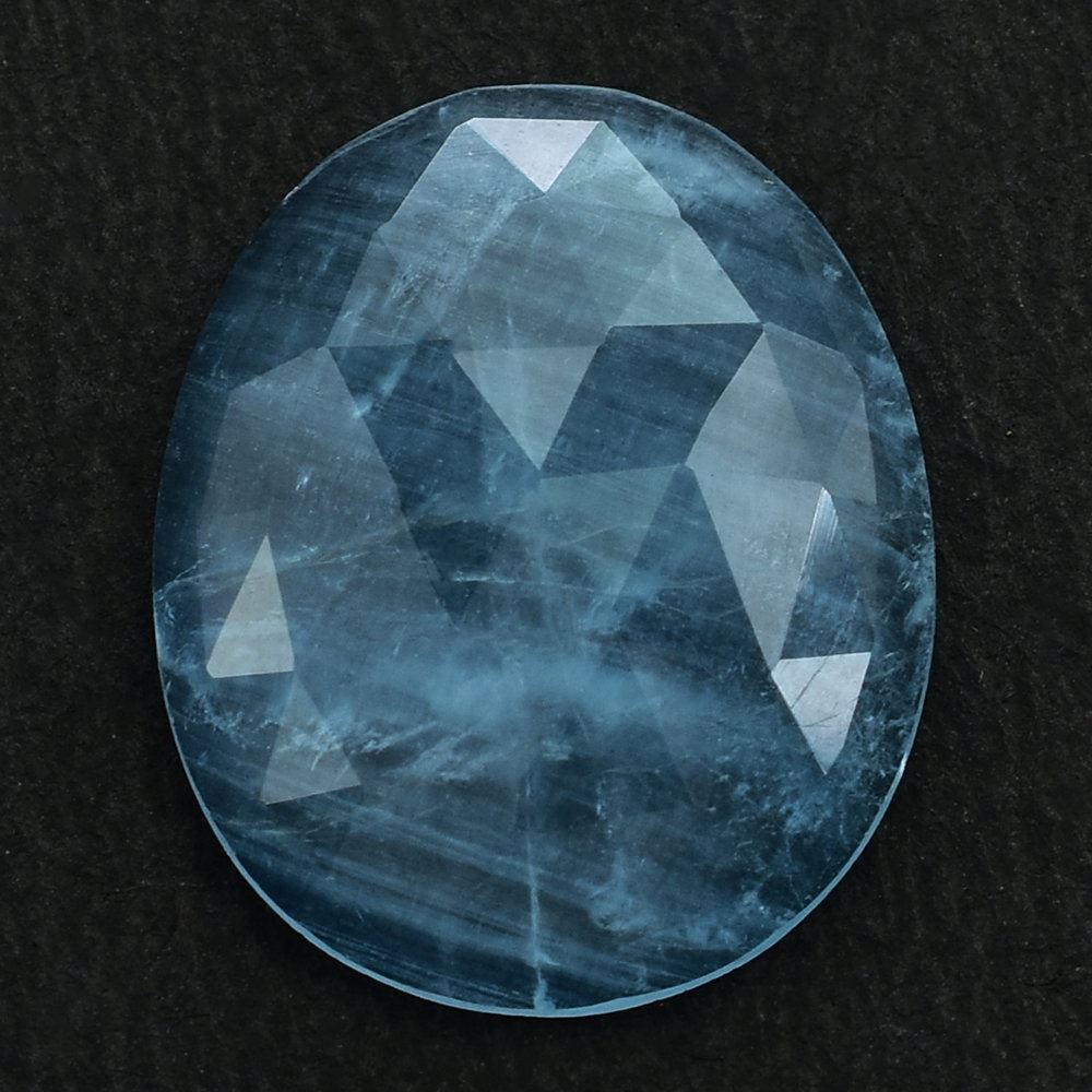 MILKY AQUAMARINE ROSE CUT IRREGULAR OVAL CAB (AA) 20X16MM 9.05 Cts.