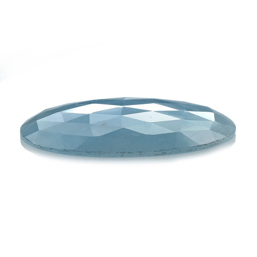 MILKY AQUAMARINE ROSE CUT IRREGULAR OVAL CAB (AA) 30X22MM 19.15 Cts.