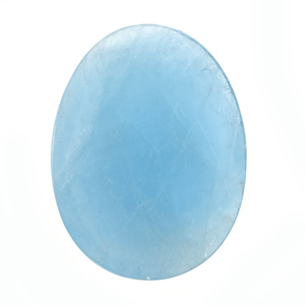 MILKY AQUAMARINE ROSE CUT IRREGULAR OVAL CAB (AA) 30X22MM 19.15 Cts.