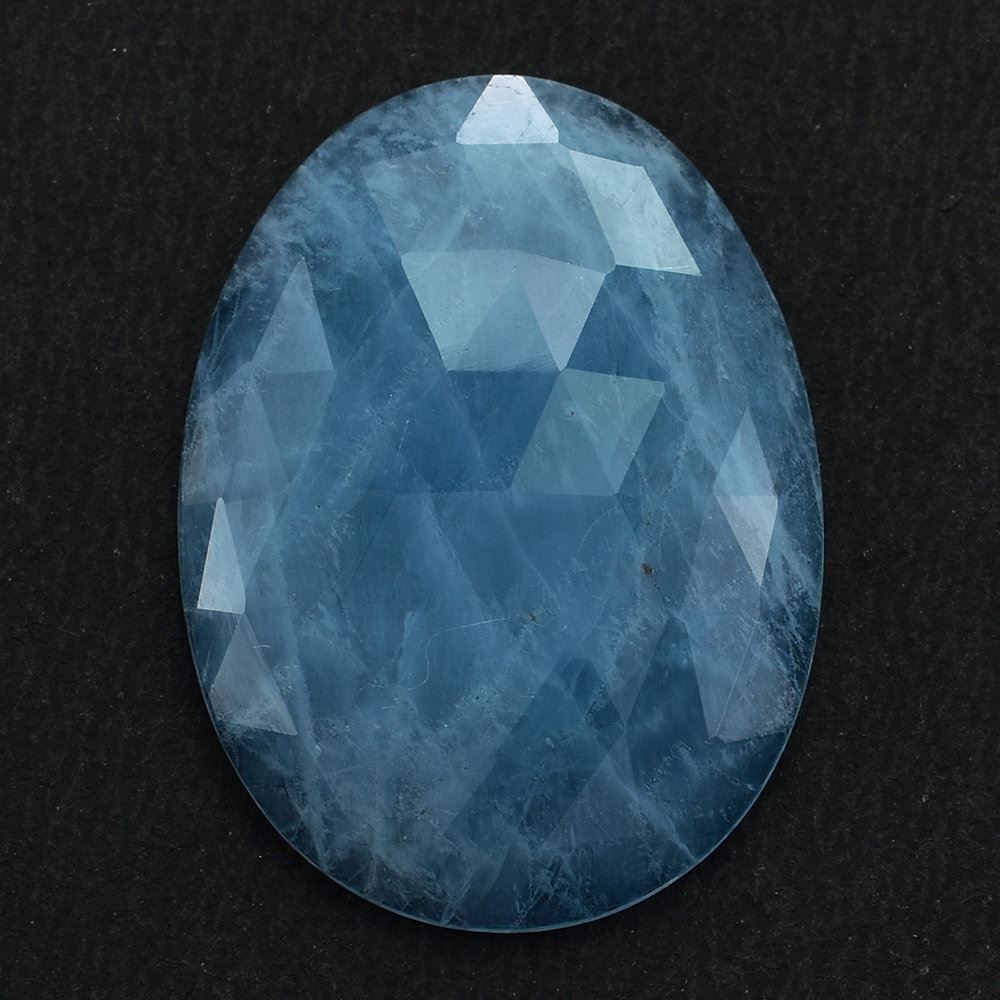 MILKY AQUAMARINE ROSE CUT IRREGULAR OVAL CAB (AA) 30X22MM 19.15 Cts.