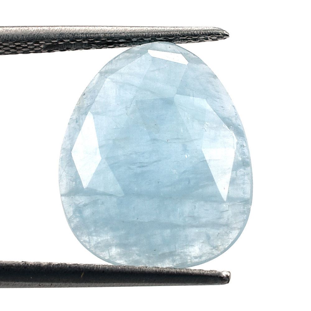 MILKY AQUAMARINE ROSE CUT PEARISH CAB (AA) 12.50X15.50MM 4.75 Cts.