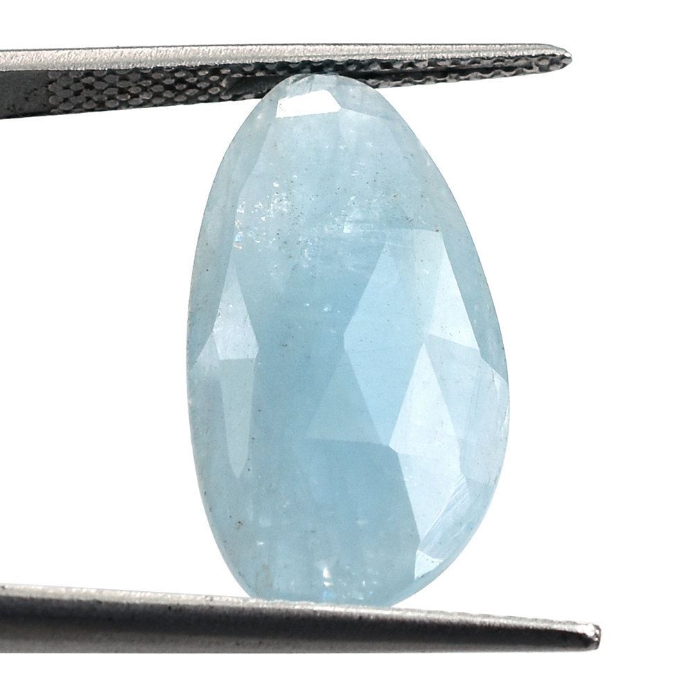 MILKY AQUAMARINE ROSE CUT BRIOLETTE IRREGULAR PEARISH (A) 22X11MM 6.91 Cts.