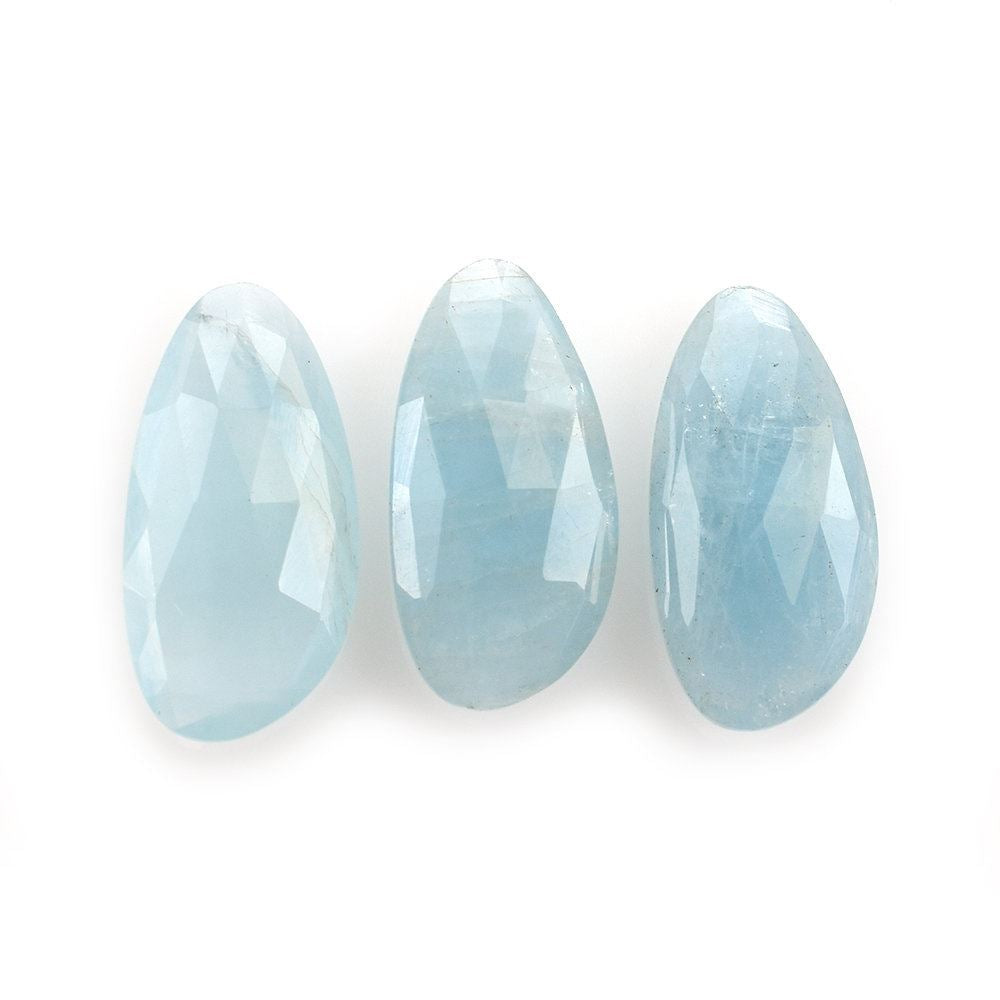 MILKY AQUAMARINE ROSE CUT BRIOLETTE IRREGULAR PEARISH (A) 22X11MM 6.91 Cts.