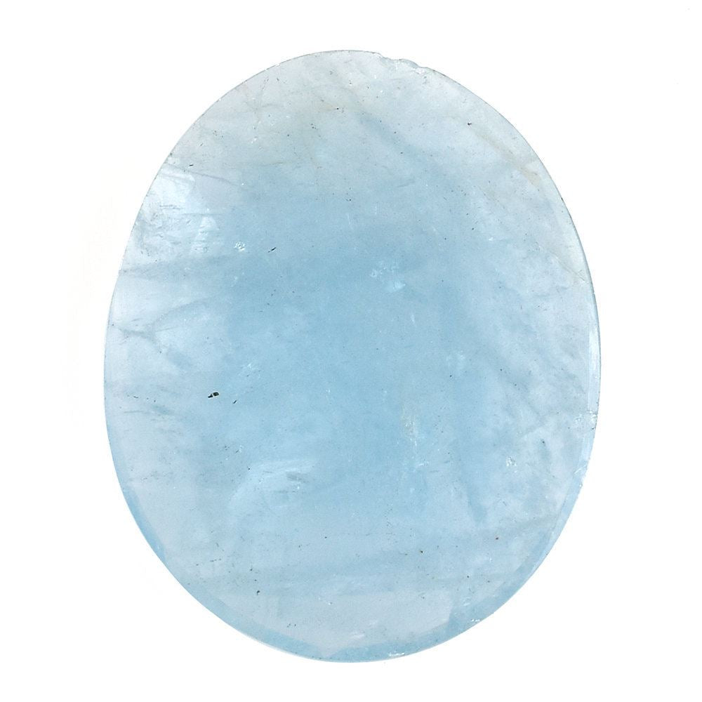 MILKY AQUAMARINE ROSE CUT IRREGULAR OVAL CAB (AA) 20X26MM 14.02 Cts.
