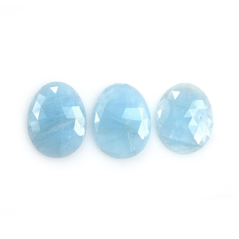 MILKY AQUAMARINE ROSE CUT IRREGULAR OVAL CAB (AA) 20X26MM 14.02 Cts.