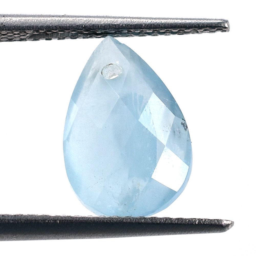 MILKY AQUAMARINE CHECKER CUT BRIOLETTE PEAR (FULL-DRILL) (AA) 12X8MM 2.69 Cts.