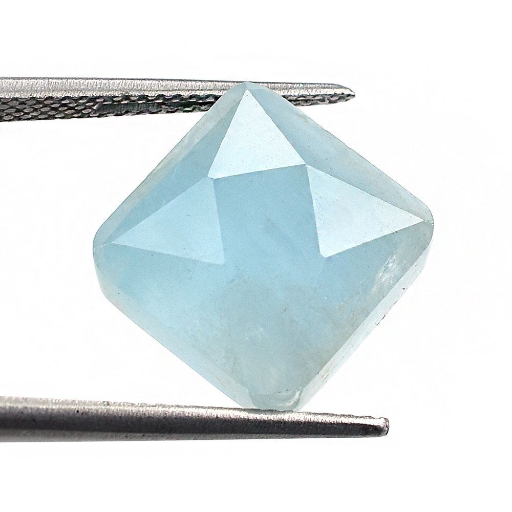 MILKY AQUAMARINE STAR CUT SQUARE CAB (A) 12MM 9.81 Cts.