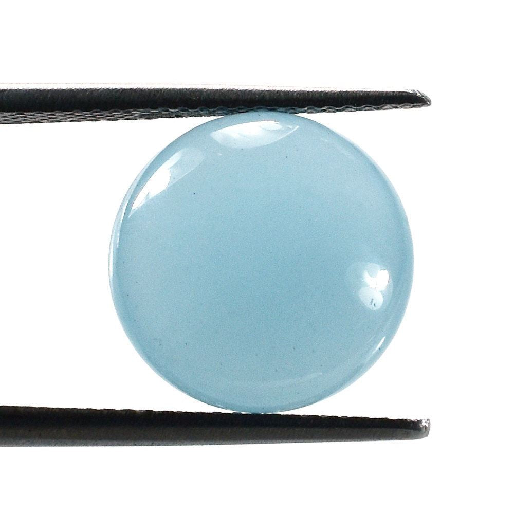 MILKY AQUAMARINE PLAIN LENTIL ROUND CAB (AA) 12.50MM 6.78 Cts.