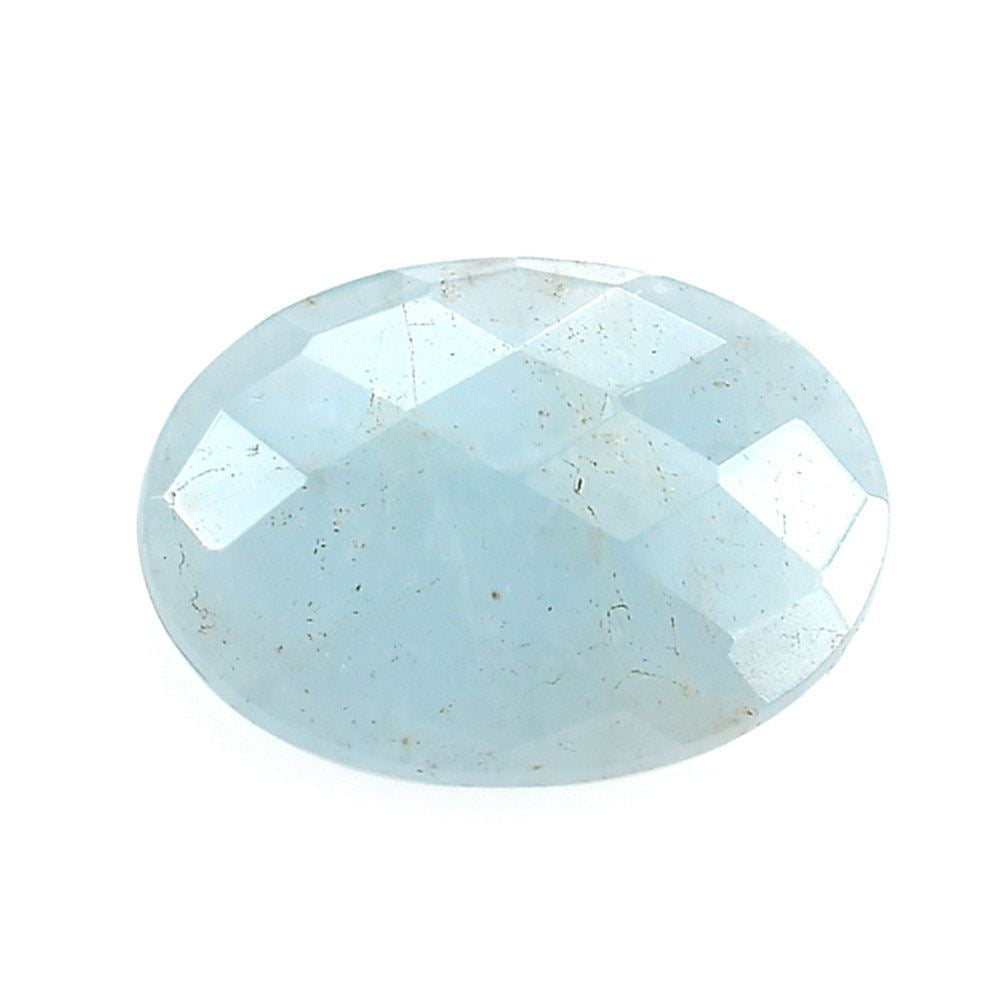 MILKY AQUAMARINE CHECKER CUT OVAL CAB (A) 14X10MM 3.30 Cts.
