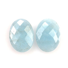 MILKY AQUAMARINE CHECKER CUT OVAL CAB (A) 14X10MM 3.30 Cts.