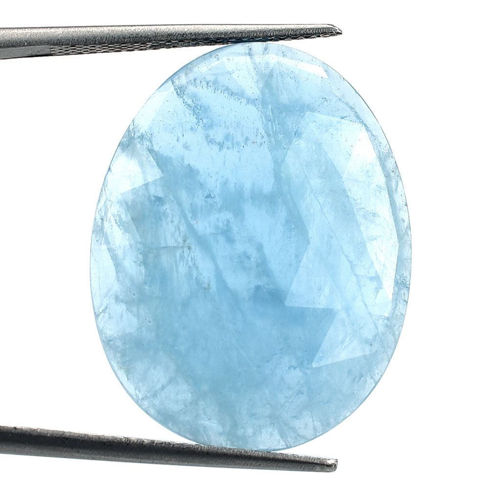 MILKY AQUAMARINE ROSE CUT IRRGULAR OVAL CAB (AAA) 26X20MM 14.03 Cts.