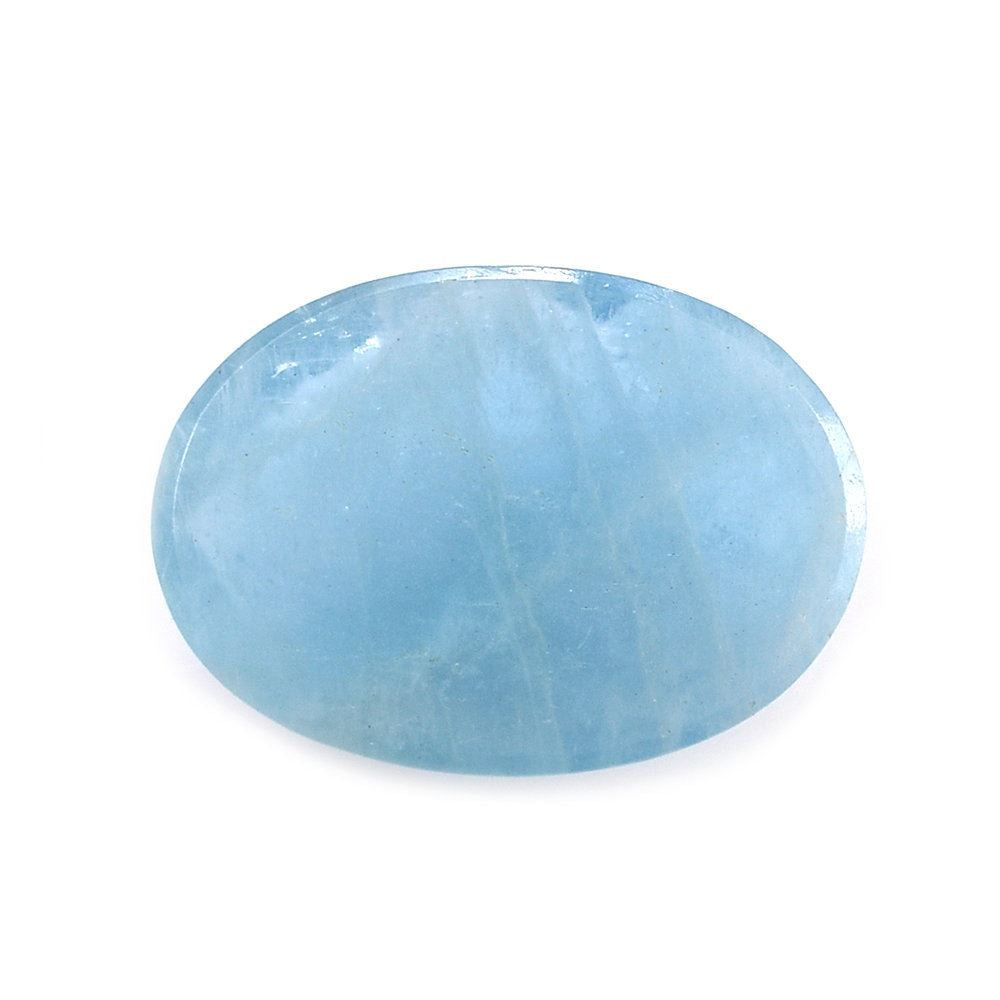 MILKY AQUAMARINE CHECKER CUT OVAL CAB (AA) 14X10MM 3.25 Cts.