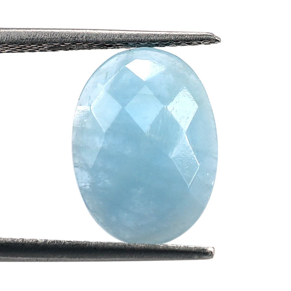 MILKY AQUAMARINE CHECKER CUT OVAL CAB (AA) 14X10MM 3.25 Cts.