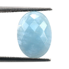 MILKY AQUAMARINE CHECKER CUT OVAL CAB (AA) 14X10MM 3.25 Cts.