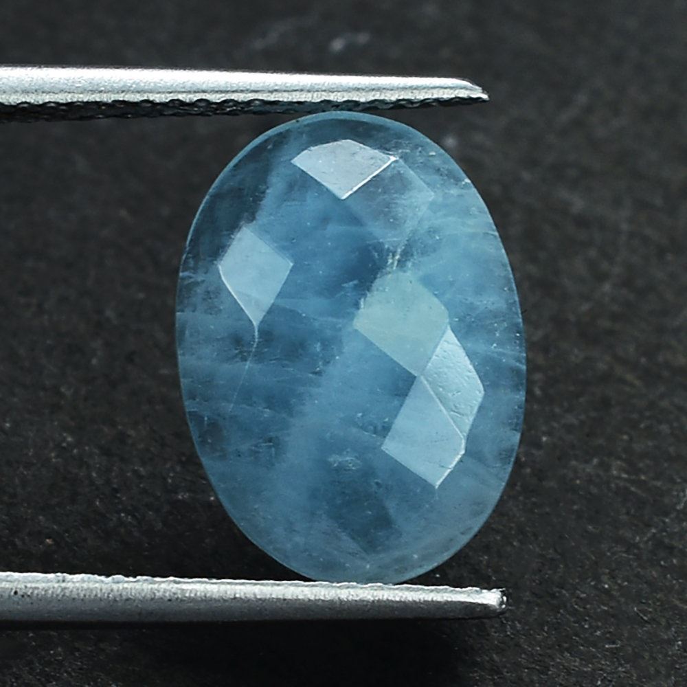 MILKY AQUAMARINE CHECKER CUT OVAL CAB (AA) 14X10MM 3.25 Cts.