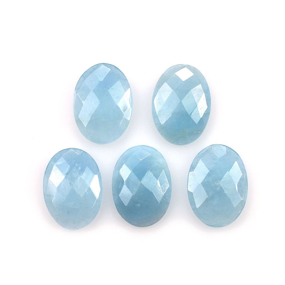 MILKY AQUAMARINE CHECKER CUT OVAL CAB (AA) 14X10MM 3.25 Cts.