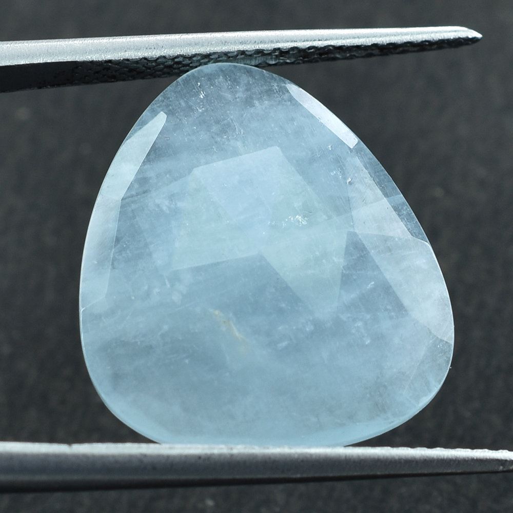 MILKY AQUAMARINE ROSE CUT BRIOLETTE TRILLIONISH 18X16MM 7.76 Cts.