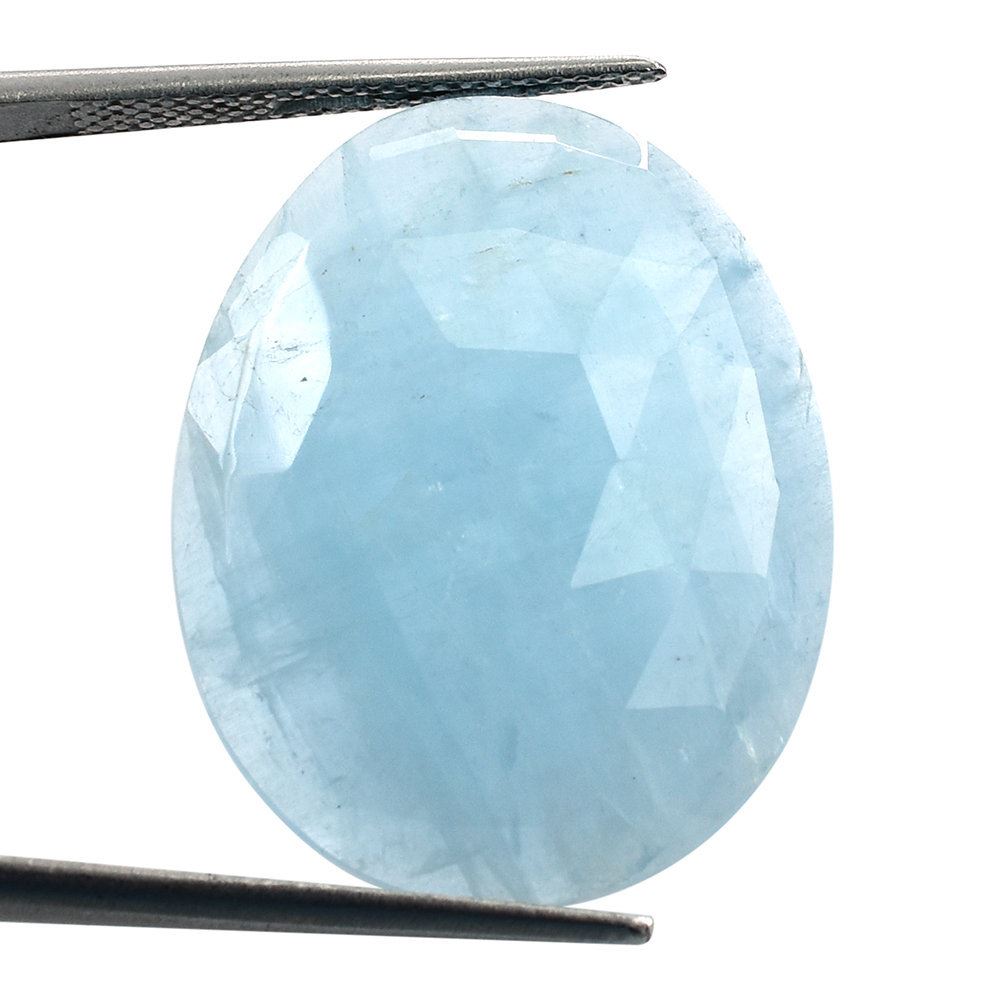 MILKY AQUAMARINE ROSE CUT OVAL CAB (MILKY/AA) 26X20MM 14.63 Cts.
