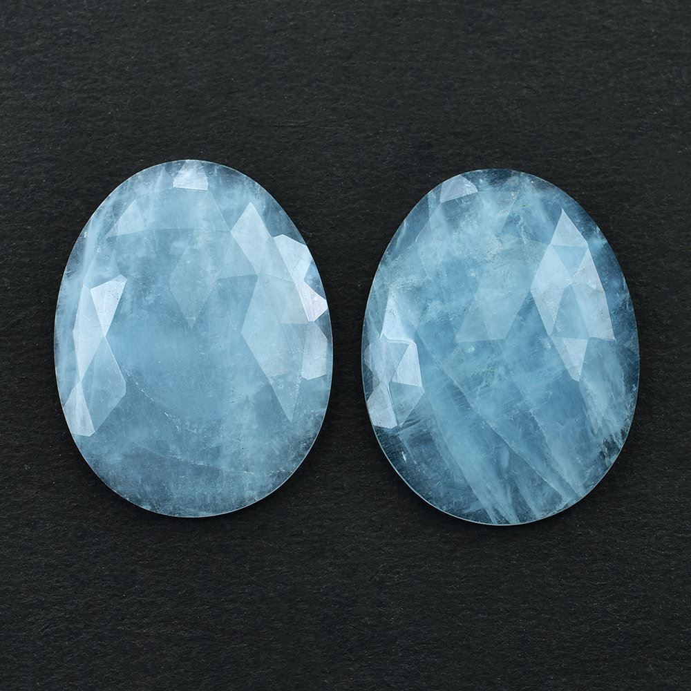 MILKY AQUAMARINE ROSE CUT OVAL CAB (MILKY/AA) 26X20MM 14.63 Cts.