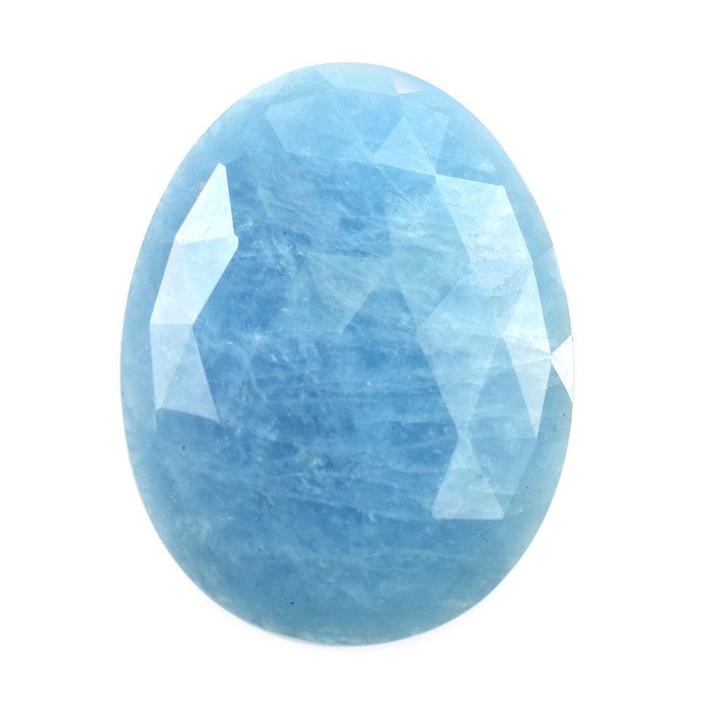 MILKY AQUAMARINE ROSE CUT OVAL CAB (MILKY/AAA) 26X20MM 15.30 Cts.