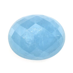 MILKY AQUAMARINE CHECKER CUT OVAL CAB 11X15MM 9.54 Cts.