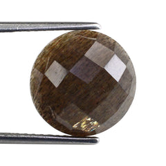 BLACK GOLDEN SUNSTONE CHECKER CUT ROUND CAB 14MM 7.85 Cts.