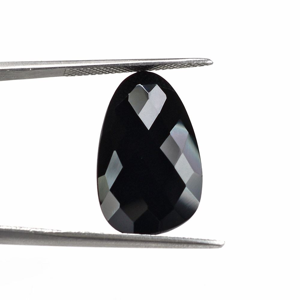 BLACK ONYX ROSE CUT BRIOLETTE IRREGULAR PEARISH 22X13MM 8.95 Cts.