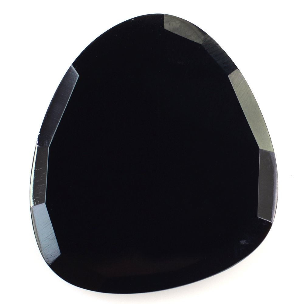 BLACK ONYX ROSE CUT IRREGULAR PEAR CAB 29X26MM 24.38 Cts.