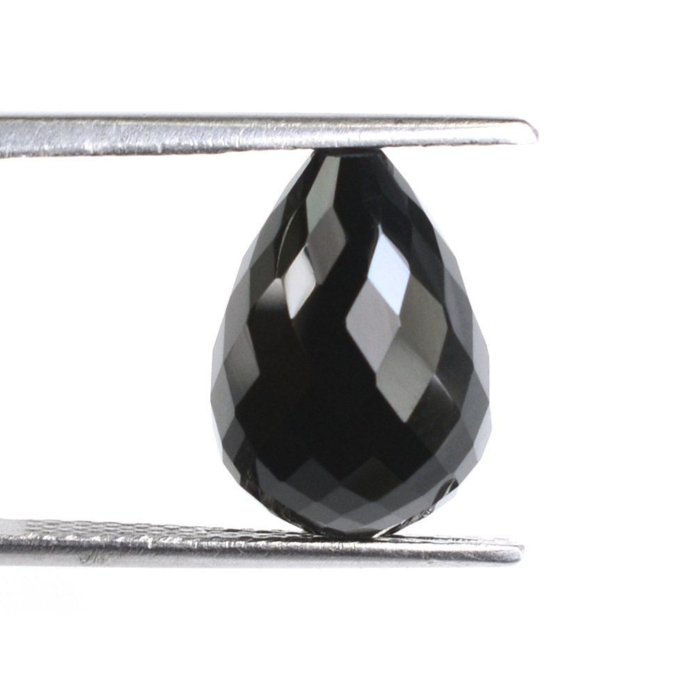 BLACK ONYX FACETED DROPS (HALF DRILL 1.00MM) 14X10MM (BLACK/CLEAN) 8.16 Cts.
