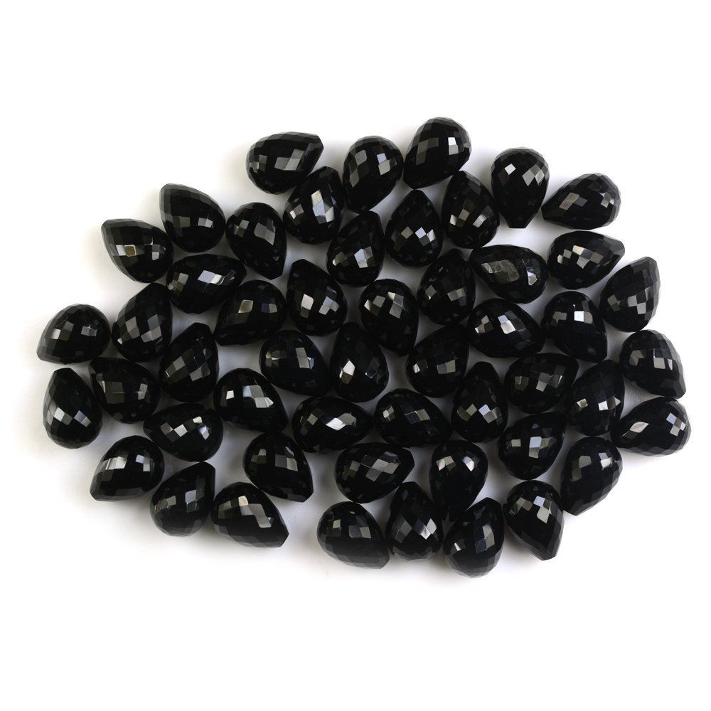 BLACK ONYX FACETED DROPS (HALF DRILL 1.00MM) 14X10MM (BLACK/CLEAN) 8.16 Cts.