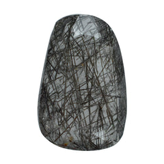 BLACK RUTILE QUARTZ BOTH SIDE TABLE CUT TAPERED 15.22X10X7.80MM 4.55 Cts.