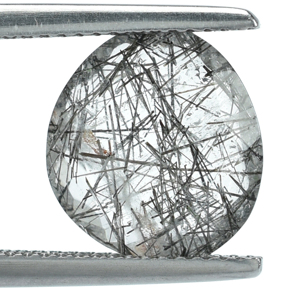 BLACK RUTILE QURATZ BOTH SIDE TABLE CUT TRILLIANISH (MANY RUTILE SOME INCLUSION) 12.00X11.00 MM 3.26 Cts.